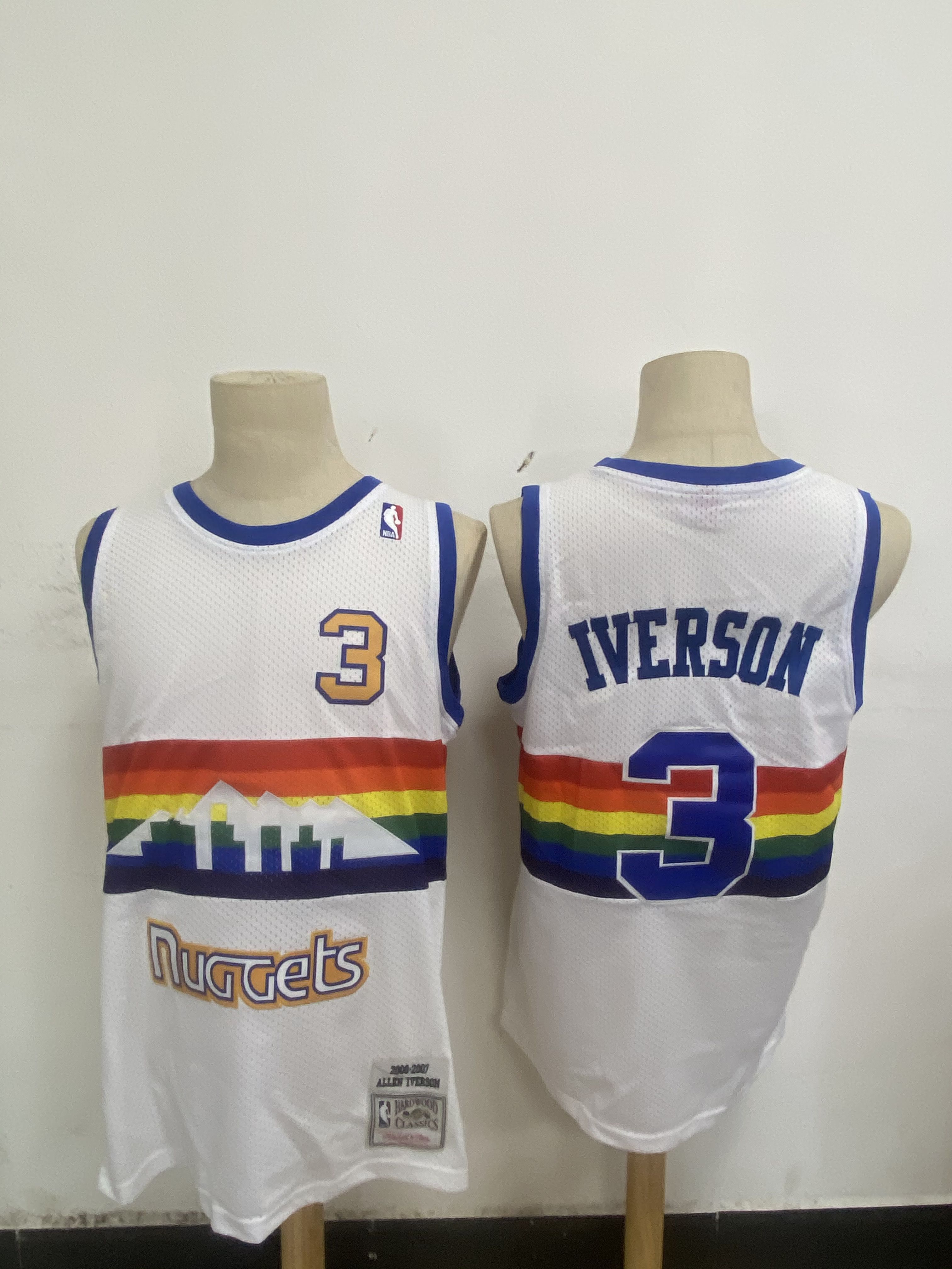 Men Denver Nuggets 3 Iverson White mesh Throwback NBA Jerseys